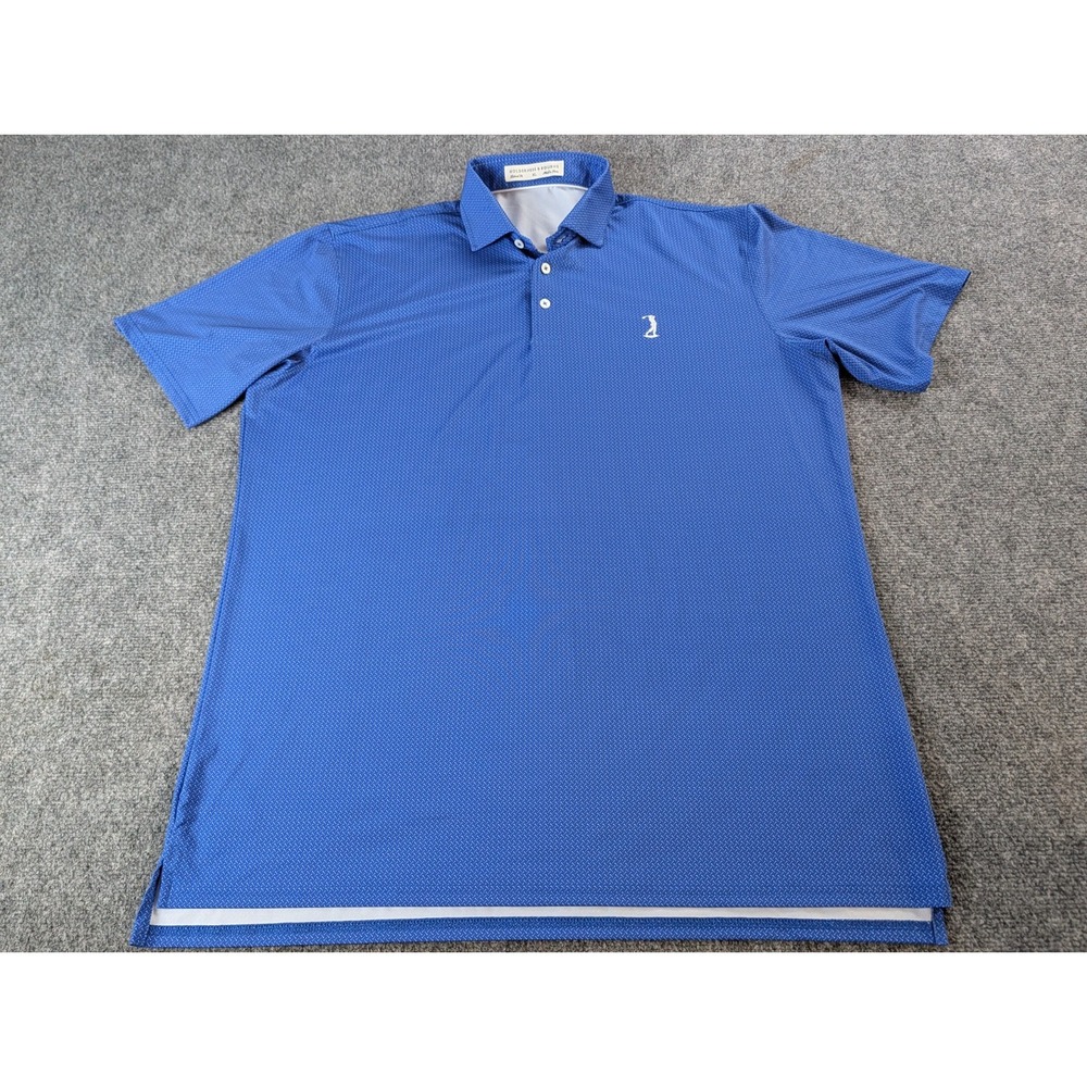 Holderness & Bourne Golf Polo Shirt XL Blue Micro Geometric Print Tailored Fit